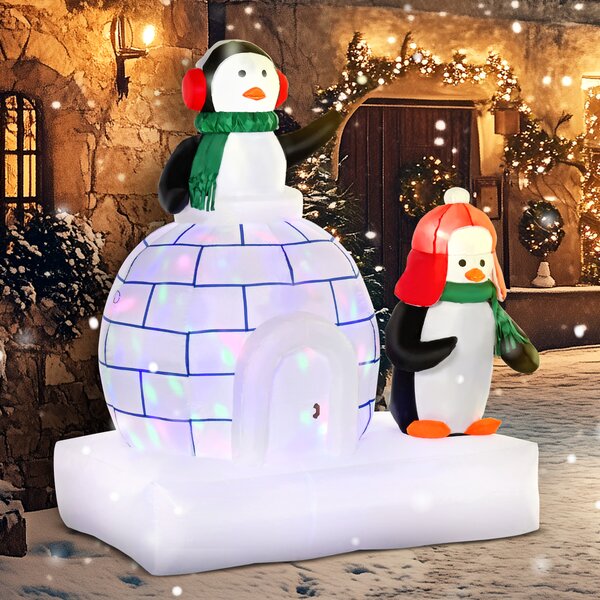 HOMCOM 1.5m Christmas Inflatables, Two Penguins Wearing a Scarf w/ Ice House Blow Up Decor Home Indoors w/ Built-in LED Lights, Garden Aosom UK