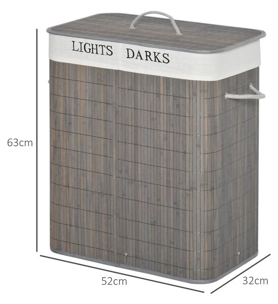 HOMCOM 100L Laundry Basket w/ Flip Lid String Handles, 2 Section Collapsible Hamper Removable Lining Water-Resistant Dirty Clothes Storage Aosom UK