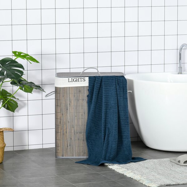 HOMCOM 100L Laundry Basket w/ Flip Lid String Handles, 2 Section Collapsible Hamper Removable Lining Water-Resistant Dirty Clothes Storage Aosom UK