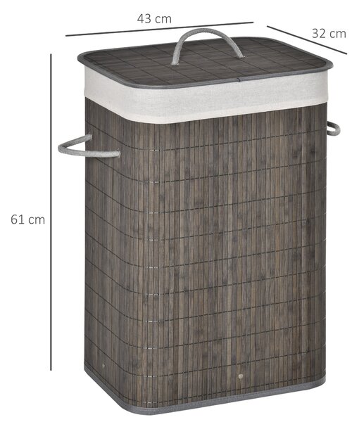 HOMCOM Collapsible Laundry Caddy: Flip-Lid Hamper with Removable Liner, String Handles, Water-Resistant, Foldable, Grey Aosom UK