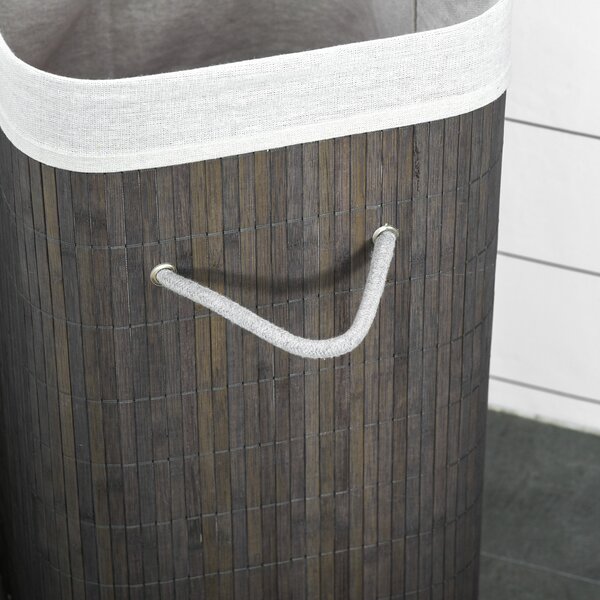 HOMCOM Collapsible Laundry Caddy: Flip-Lid Hamper with Removable Liner, String Handles, Water-Resistant, Foldable, Grey Aosom UK