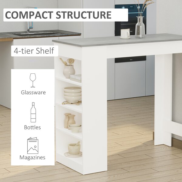 HOMCOM Bar Table with 4-Tier Storage Shelf, Pub Table, Coffee Table, Kitchen Dining Table for Kitchen, Dining Room, Living Room, Grey Aosom UK