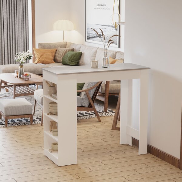 HOMCOM Bar Table with 4-Tier Storage Shelf, Pub Table, Coffee Table, Kitchen Dining Table for Kitchen, Dining Room, Living Room, Grey Aosom UK
