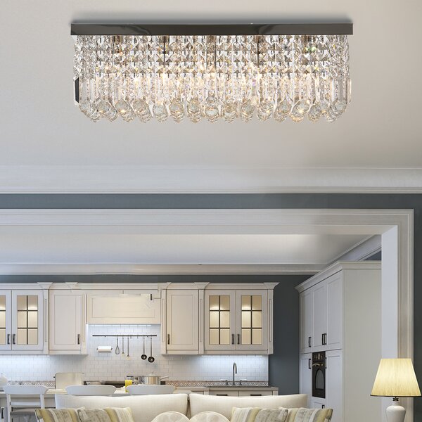 HOMCOM Modern Crystal Ceiling Light Square Crystal Chandelier for Living Room, Dining Room, Hall, E14 Base, Silver, 80 x 25 x 23cm Aosom UK