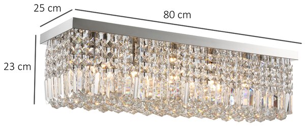 HOMCOM Modern Crystal Ceiling Light Square Crystal Chandelier for Living Room, Dining Room, Hall, E14 Base, Silver, 80 x 25 x 23cm Aosom UK