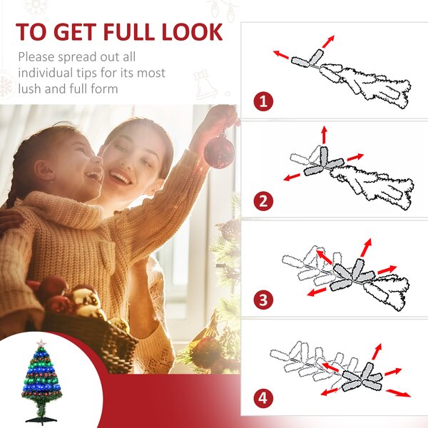 HOMCOM 3ft 90cm Fiber Optic Xmas Tree Artificial Christmas Tree Aosom UK