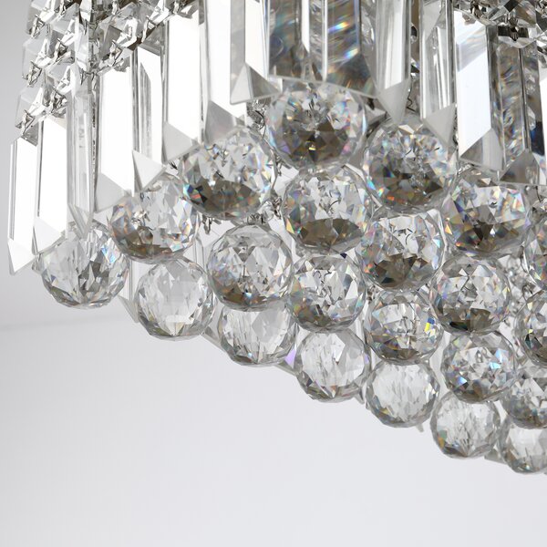 HOMCOM Modern Crystal Ceiling Light Square Crystal Chandelier for Living Room, Dining Room, Hall, E14 Base, Silver, 80 x 25 x 23cm Aosom UK