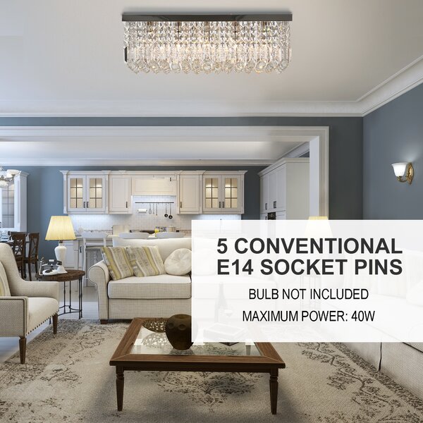 HOMCOM Modern Crystal Ceiling Light Square Crystal Chandelier for Living Room, Dining Room, Hall, E14 Base, Silver, 80 x 25 x 23cm Aosom UK