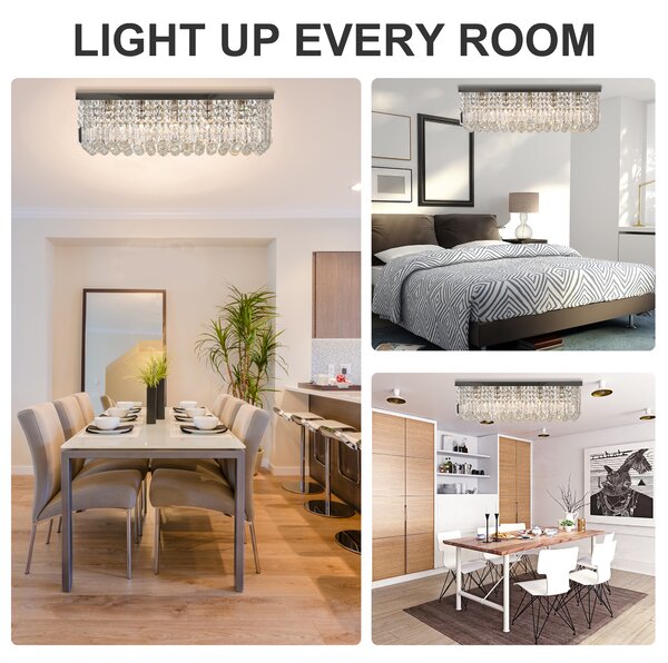 HOMCOM Modern Crystal Ceiling Light Square Crystal Chandelier for Living Room, Dining Room, Hall, E14 Base, Silver, 80 x 25 x 23cm Aosom UK