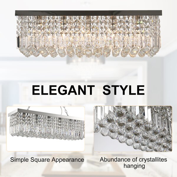 HOMCOM Modern Crystal Ceiling Light Square Crystal Chandelier for Living Room, Dining Room, Hall, E14 Base, Silver, 80 x 25 x 23cm Aosom UK