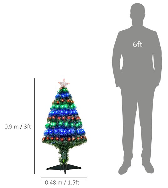 HOMCOM 3ft 90cm Fiber Optic Xmas Tree Artificial Christmas Tree Aosom UK