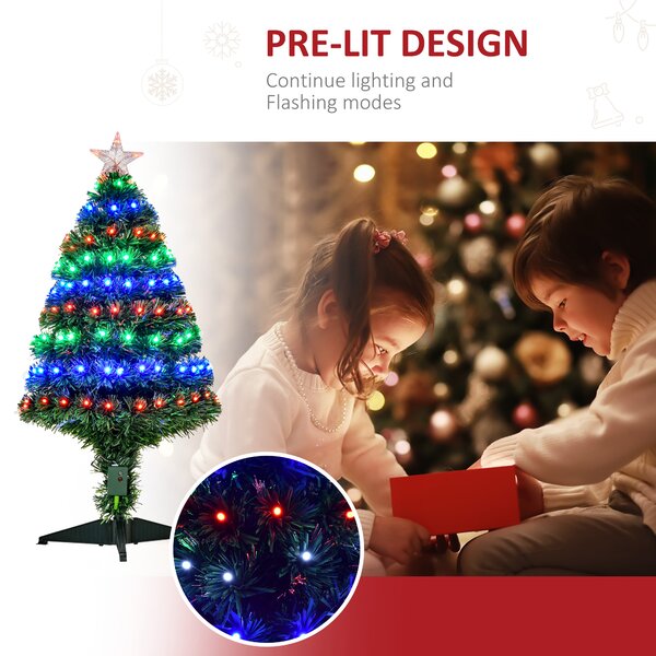 HOMCOM 3ft 90cm Fiber Optic Xmas Tree Artificial Christmas Tree Aosom UK