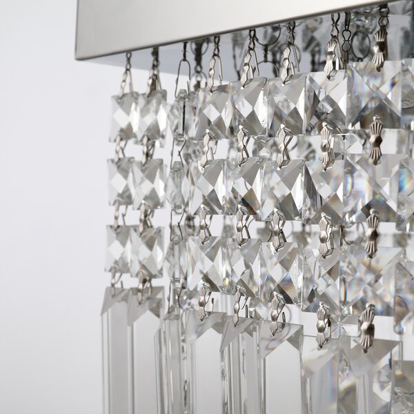HOMCOM Modern Crystal Ceiling Light Square Crystal Chandelier for Living Room, Dining Room, Hall, E14 Base, Silver, 80 x 25 x 23cm Aosom UK