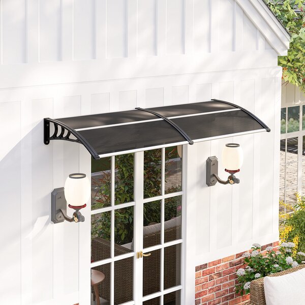 Outsunny Waterproof Door Canopy Awning Outdoor Window Rain Shelter Cover for Front/Back Door Porch Black 200 x 75cm Aosom UK