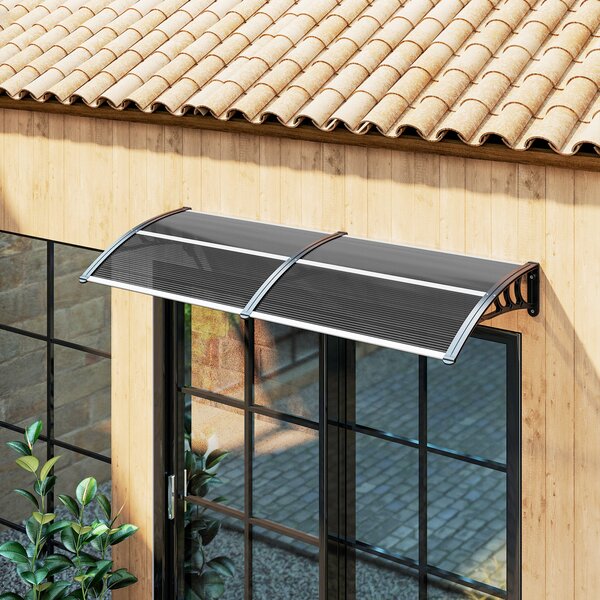 Outsunny Waterproof Door Canopy Awning Outdoor Window Rain Shelter Cover for Front/Back Door Porch Black 200 x 75cm Aosom UK