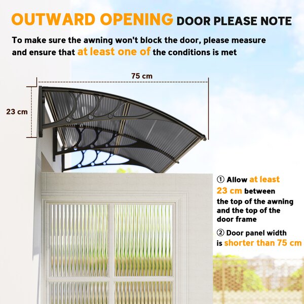 Outsunny Waterproof Door Canopy Awning Outdoor Window Rain Shelter Cover for Front/Back Door Porch Black 200 x 75cm Aosom UK