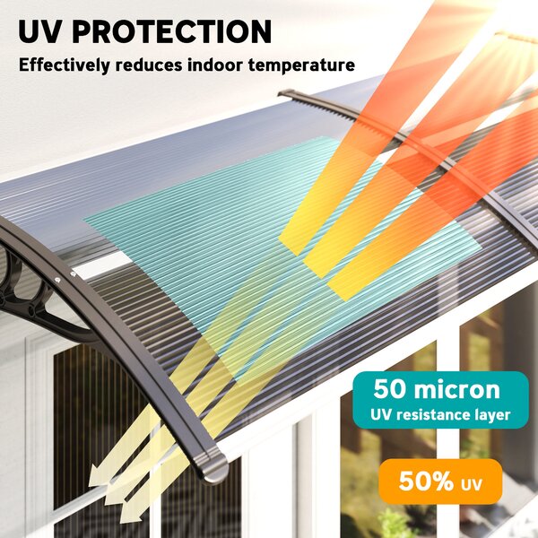 Outsunny Waterproof Door Canopy Awning Outdoor Window Rain Shelter Cover for Front/Back Door Porch Black 200 x 75cm Aosom UK