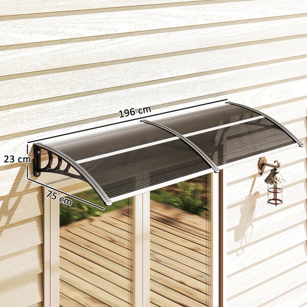 Outsunny Waterproof Door Canopy Awning Outdoor Window Rain Shelter Cover for Front/Back Door Porch Black 200 x 75cm Aosom UK