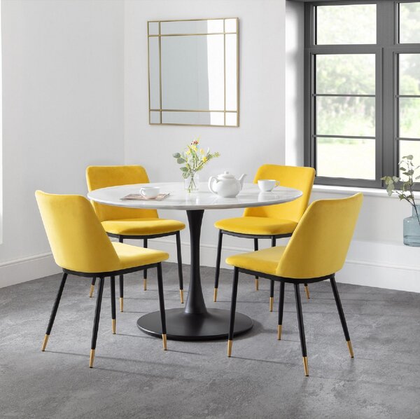 Holland Round Pedestal Dining Set with 4 Delaunay Chairs Mustard
