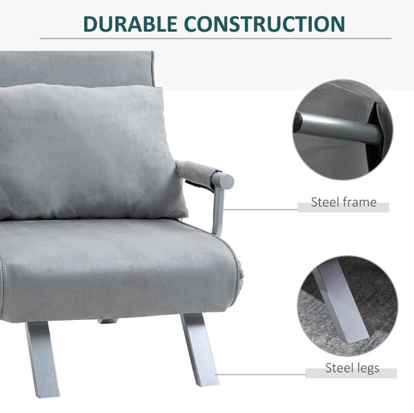 HOMCOM 2-In-1 Design Single Sofa Bed Sleeper, Foldable Armchair Bed Lounge Couch w/ Pillow, Light Grey