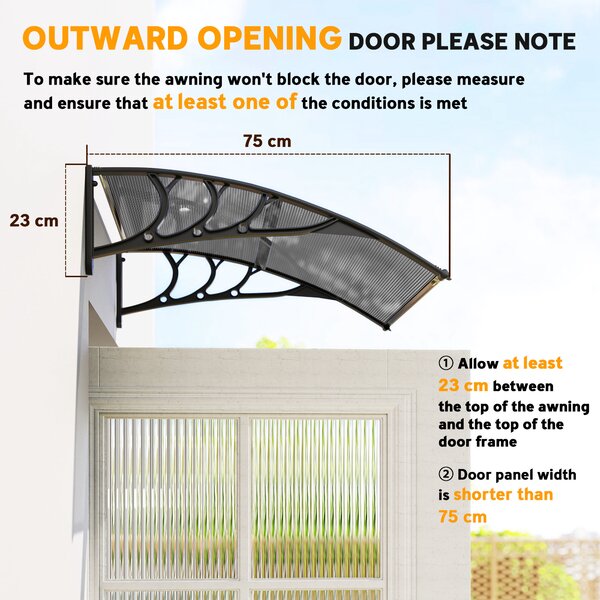 Outsunny Waterproof Outdoor Door Canopy Awning, Window Rain Shelter Cover, Front/Back Door Porch, Black, 100 x 80cm Aosom UK