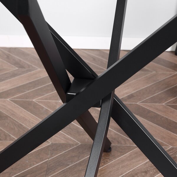 HOMCOM Side Table with Clear Tempered Glass Top, Round Table with Metal Legs, Modern Dining Table Furniture for Dining Living Room, Black Aosom UK