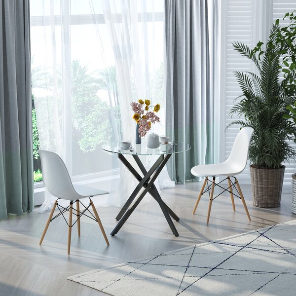 HOMCOM Side Table with Clear Tempered Glass Top, Round Table with Metal Legs, Modern Dining Table Furniture for Dining Living Room, Black Aosom UK