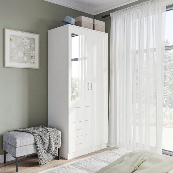HOMCOM Mirror Wardrobe with 2 Doors, Adjustable Shelf, 3 Drawers, Home Storage, 80W x 50D x 180H cm, White