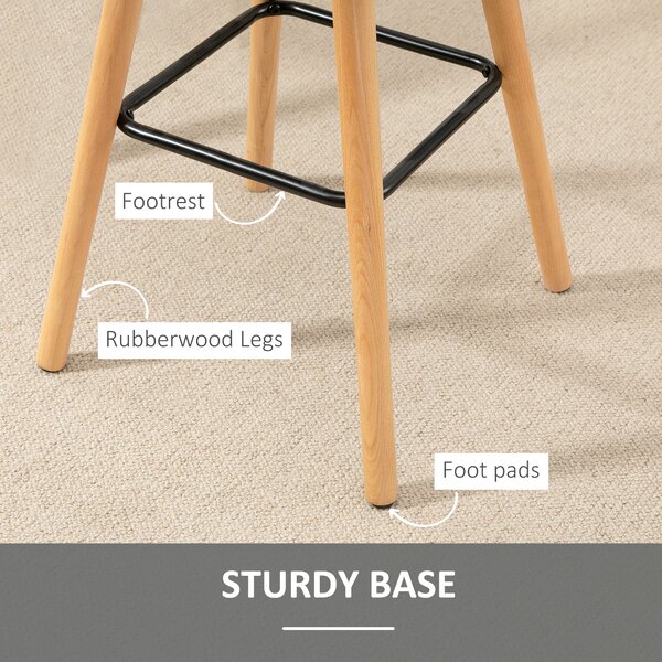 HOMCOM Bar Chair Set of 2 Armless Button-Tufted Counter Height Bar Chairs with Wood Legs & Footrest, Cat Scratch Anti, Grey Aosom UK