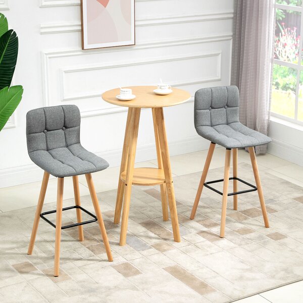 HOMCOM Bar Chair Set of 2 Armless Button-Tufted Counter Height Bar Chairs with Wood Legs & Footrest, Cat Scratch Anti, Grey Aosom UK