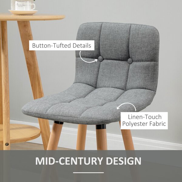 HOMCOM Bar Chair Set of 2 Armless Button-Tufted Counter Height Bar Chairs with Wood Legs & Footrest, Cat Scratch Anti, Grey Aosom UK