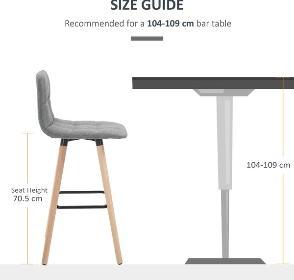 HOMCOM Bar Chair Set of 2 Armless Button-Tufted Counter Height Bar Chairs with Wood Legs & Footrest, Cat Scratch Anti, Grey Aosom UK