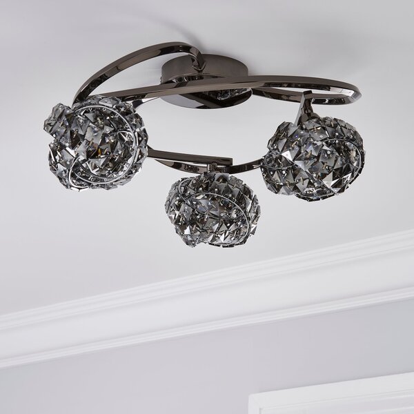 Cecilie Dark Chrome 3 Light Semi Flush Ceiling Light