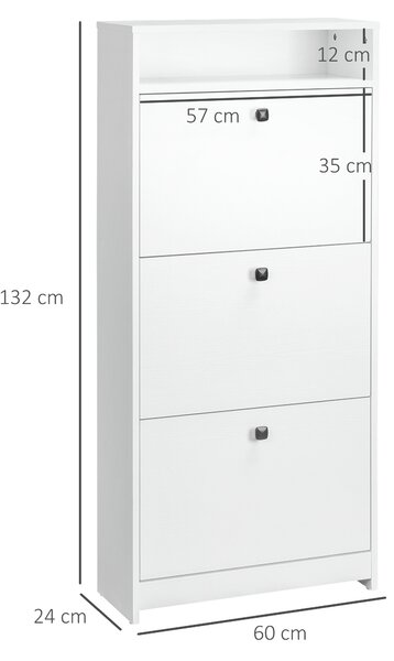 HOMCOM Shoe Storage Cabinet With 3 Drawers, Chipboard-White