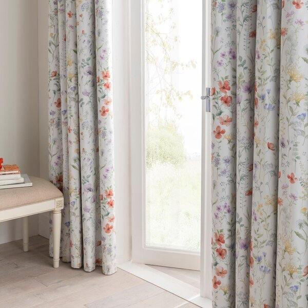 Dorma Wildflower Blackout Pencil Pleat Curtains White and Purple