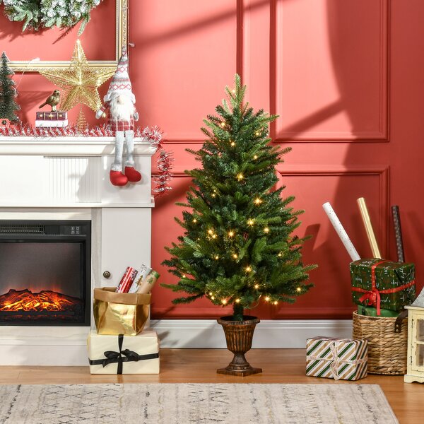 HOMCOM 1.2m Prelit Christmas Tree Artificial Tree Spruce Tree, Plastic Stand-Green Aosom UK