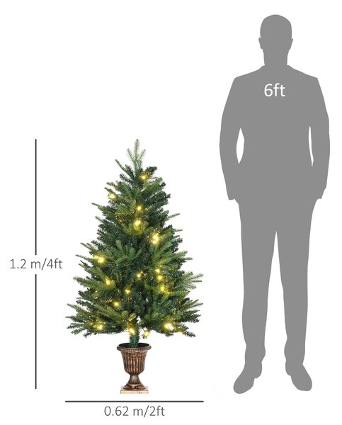HOMCOM 1.2m Prelit Christmas Tree Artificial Tree Spruce Tree, Plastic Stand-Green Aosom UK