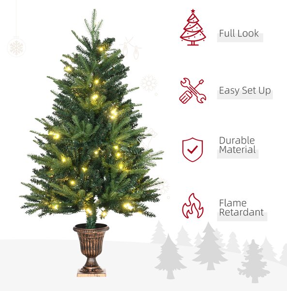 HOMCOM 1.2m Prelit Christmas Tree Artificial Tree Spruce Tree, Plastic Stand-Green Aosom UK