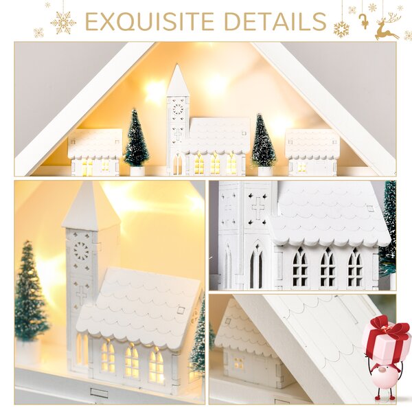 HOMCOM Christmas Advent Calendar, Light Up Table Xmas Wooden House Holiday Decoration with Countdown Drawer, Village, White Aosom UK
