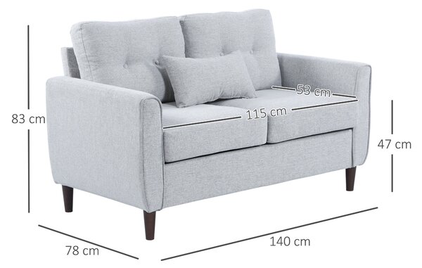 HOMCOM 2 Seat Sofa Double Sofa Loveseat Fabric Wooden Legs Tufted Design for Living Room, Dining Room, Office, Light Grey