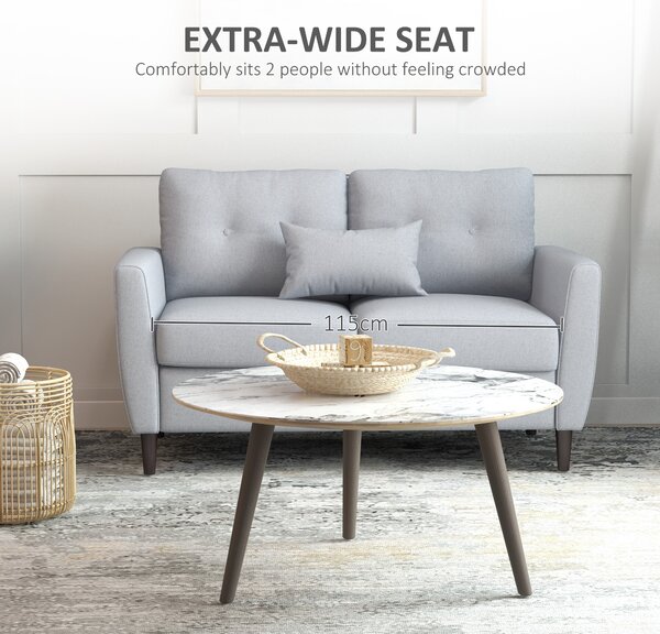 HOMCOM 2 Seat Sofa Double Sofa Loveseat Fabric Wooden Legs Tufted Design for Living Room, Dining Room, Office, Light Grey