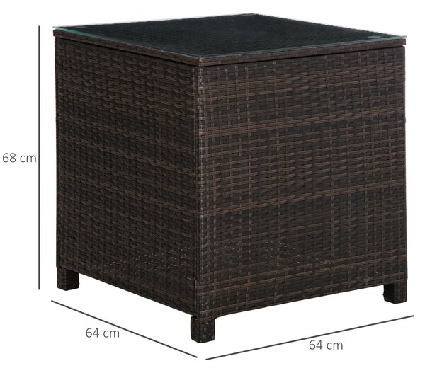 Outsunny Rattan Garden Side Table: Weather-Resistant Frame with Tempered Glass Top, Rustic Brown Aosom UK