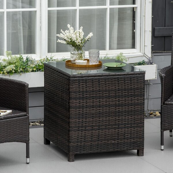 Outsunny Rattan Garden Side Table: Weather-Resistant Frame with Tempered Glass Top, Rustic Brown Aosom UK