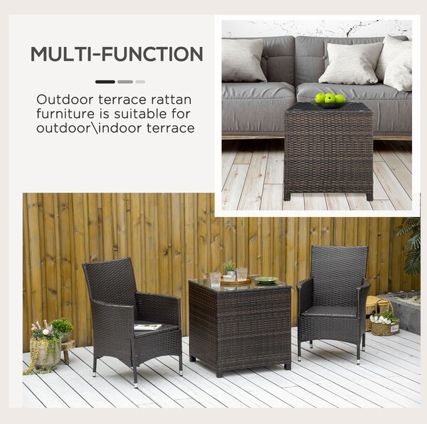 Outsunny Rattan Garden Side Table: Weather-Resistant Frame with Tempered Glass Top, Rustic Brown Aosom UK