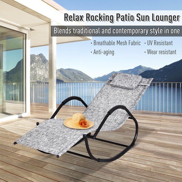 Outsunny Patio Rocking Lounge Chair Texteline Zero Gravity Rocker Outdoor Patio Garden Recliner Seat w/ Padded Pillow - Grey