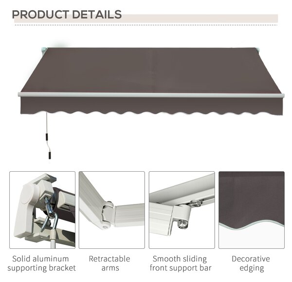 Outsunny Comfortable Patio Awning 3 x 2m, Outdoor House Awnings, Aluminum Frame, UV Blocker, with Hand Crank, Dark Grey Aosom UK