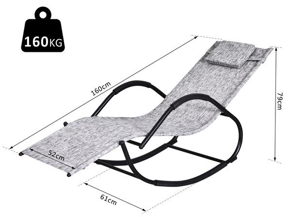 Outsunny Patio Rocking Lounge Chair Texteline Zero Gravity Rocker Outdoor Patio Garden Recliner Seat w/ Padded Pillow - Grey