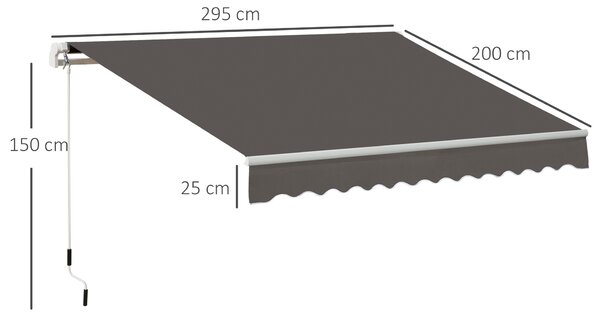 Outsunny Comfortable Patio Awning 3 x 2m, Outdoor House Awnings, Aluminum Frame, UV Blocker, with Hand Crank, Dark Grey Aosom UK