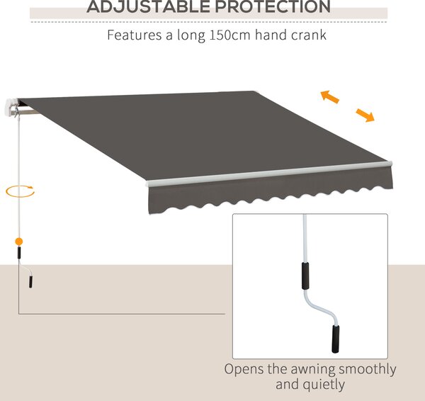 Outsunny Comfortable Patio Awning 3 x 2m, Outdoor House Awnings, Aluminum Frame, UV Blocker, with Hand Crank, Dark Grey Aosom UK