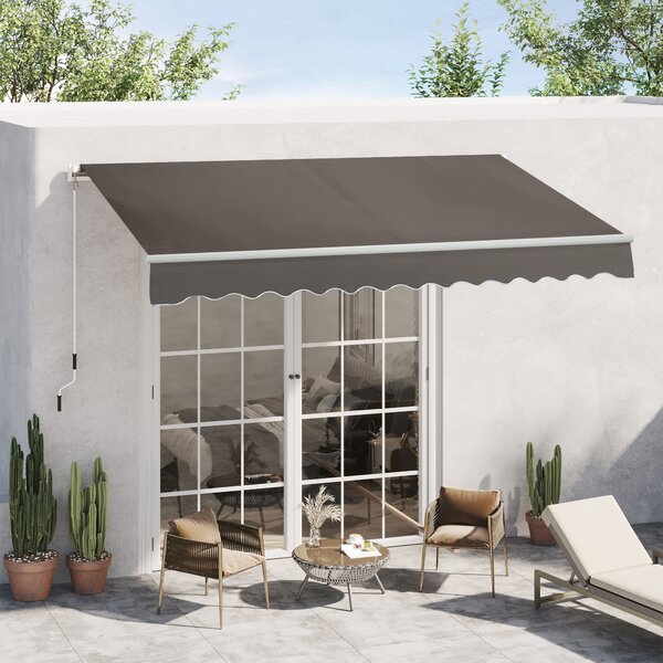 Outsunny Comfortable Patio Awning 3 x 2m, Outdoor House Awnings, Aluminum Frame, UV Blocker, with Hand Crank, Dark Grey Aosom UK